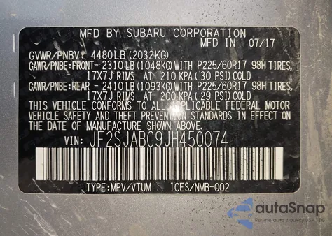 2018 Subaru Forester 2.5I z USA, uszkodzony, nr VIN JF2SJABC9JH450074